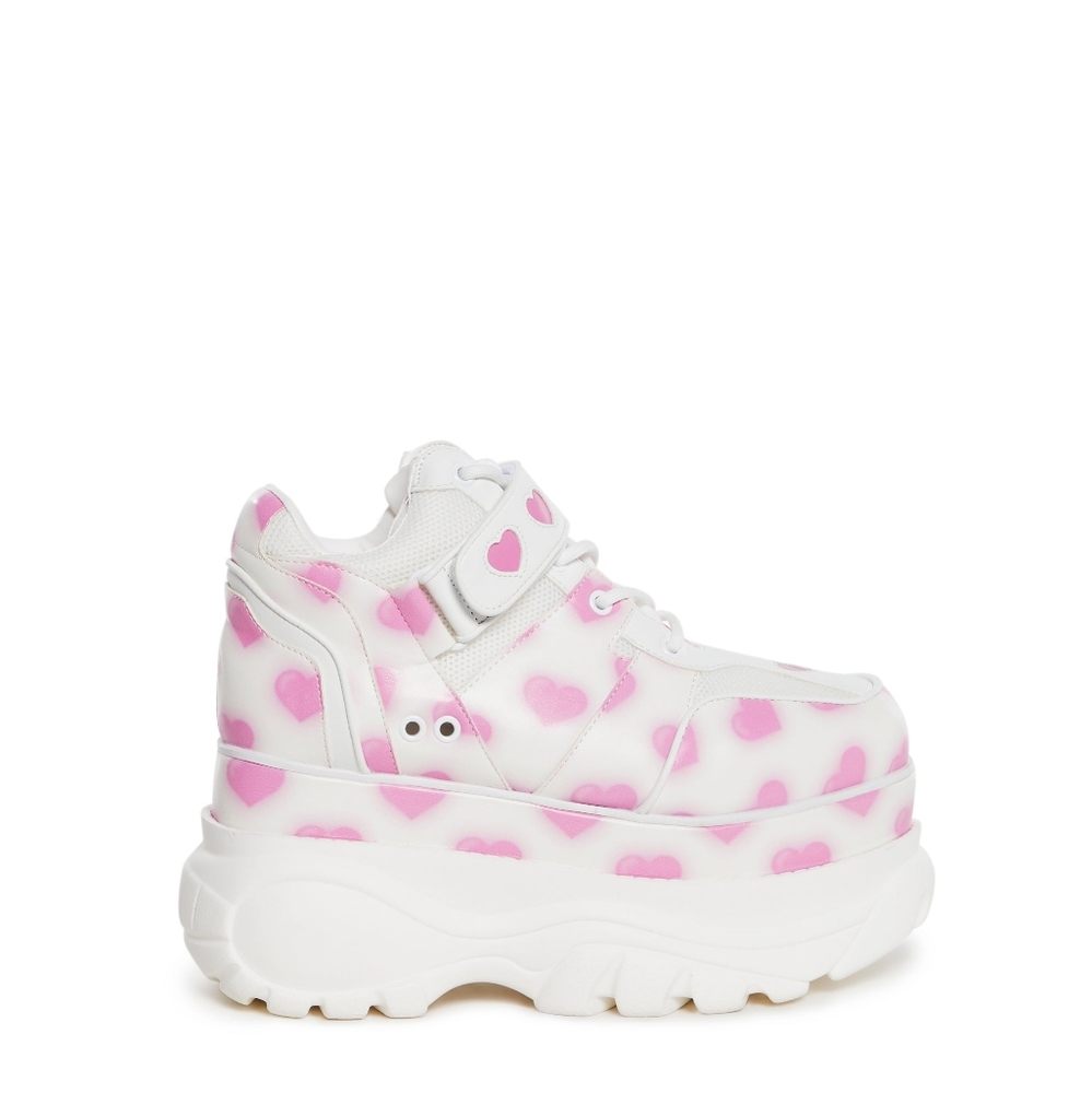 Stylish Platform' Heart Sneakers - White and Pink